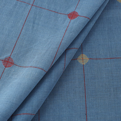 Blue - Handspun Handloom Natural Dyed Cotton Srikakulam Jamdani Fabric 32