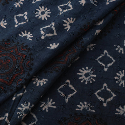 Blue - Hakoba Hand Block Ajrakh Print Natural Dyed Cotton Fabric 75