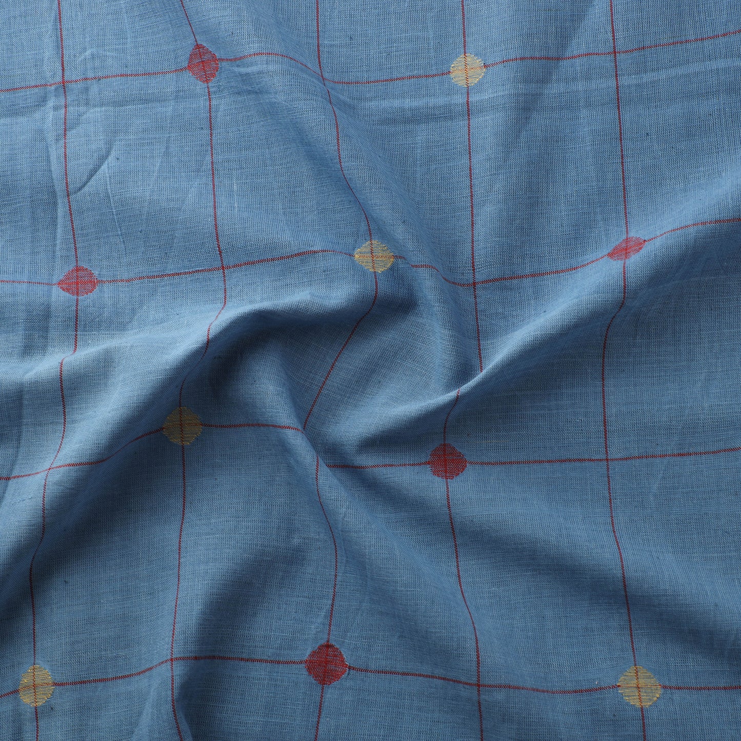 Blue - Handspun Handloom Natural Dyed Cotton Srikakulam Jamdani Fabric 32