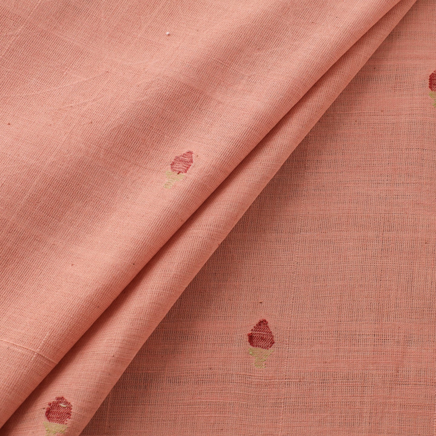 Peach - Handspun Handloom Natural Dyed Cotton Srikakulam Jamdani Fabric 33