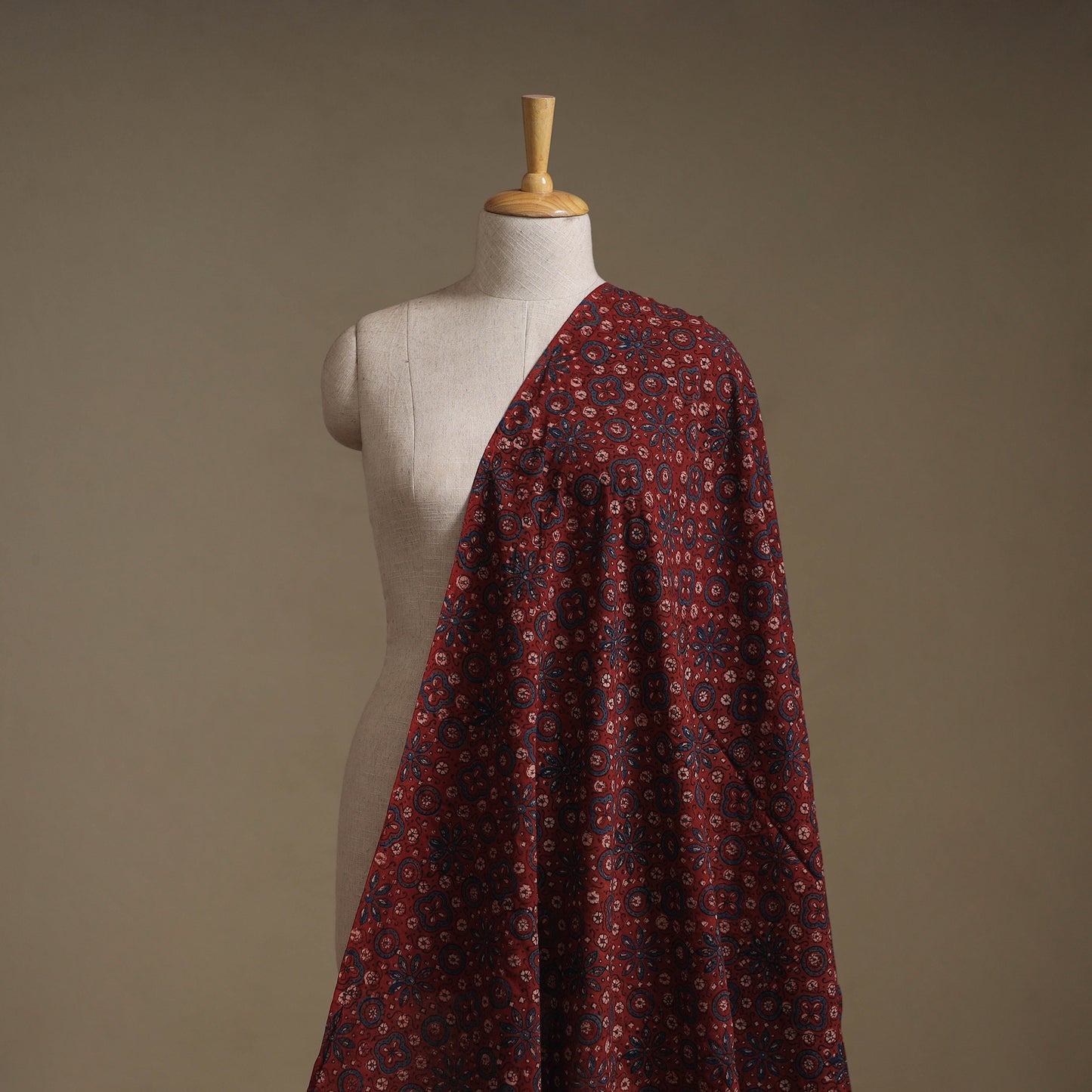 Kutch Hand Block Print Natural Dyed Cotton Ajrakh Fabric 01
