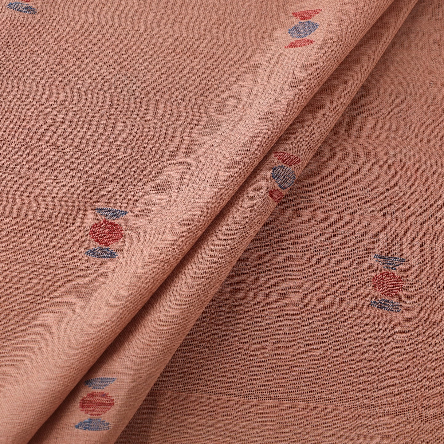 Peach - Handspun Handloom Natural Dyed Cotton Srikakulam Jamdani Fabric 36
