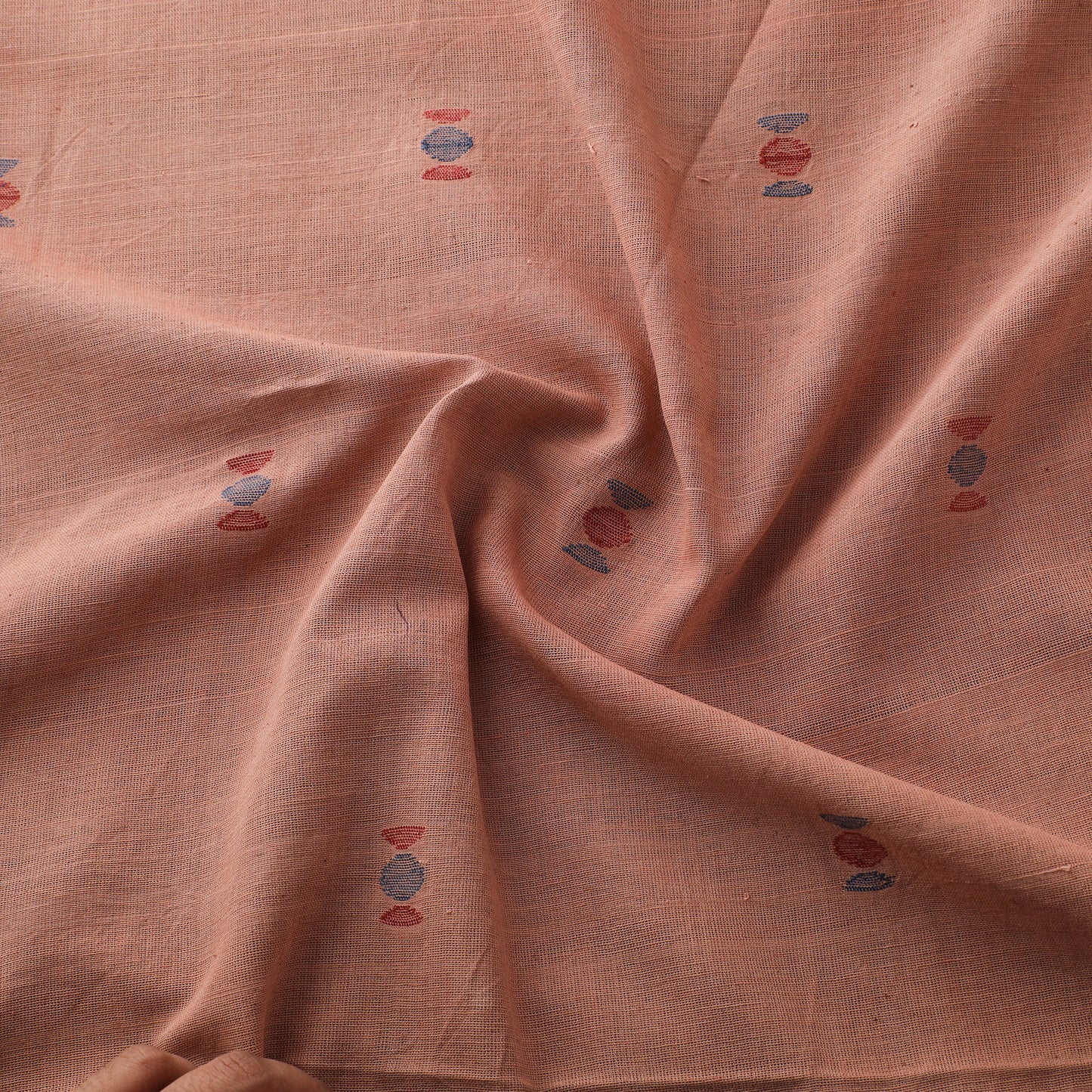 Peach - Handspun Handloom Natural Dyed Cotton Srikakulam Jamdani Fabric 36