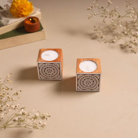 Set of 2 hand carved bakayan wood tealight candle holder 03