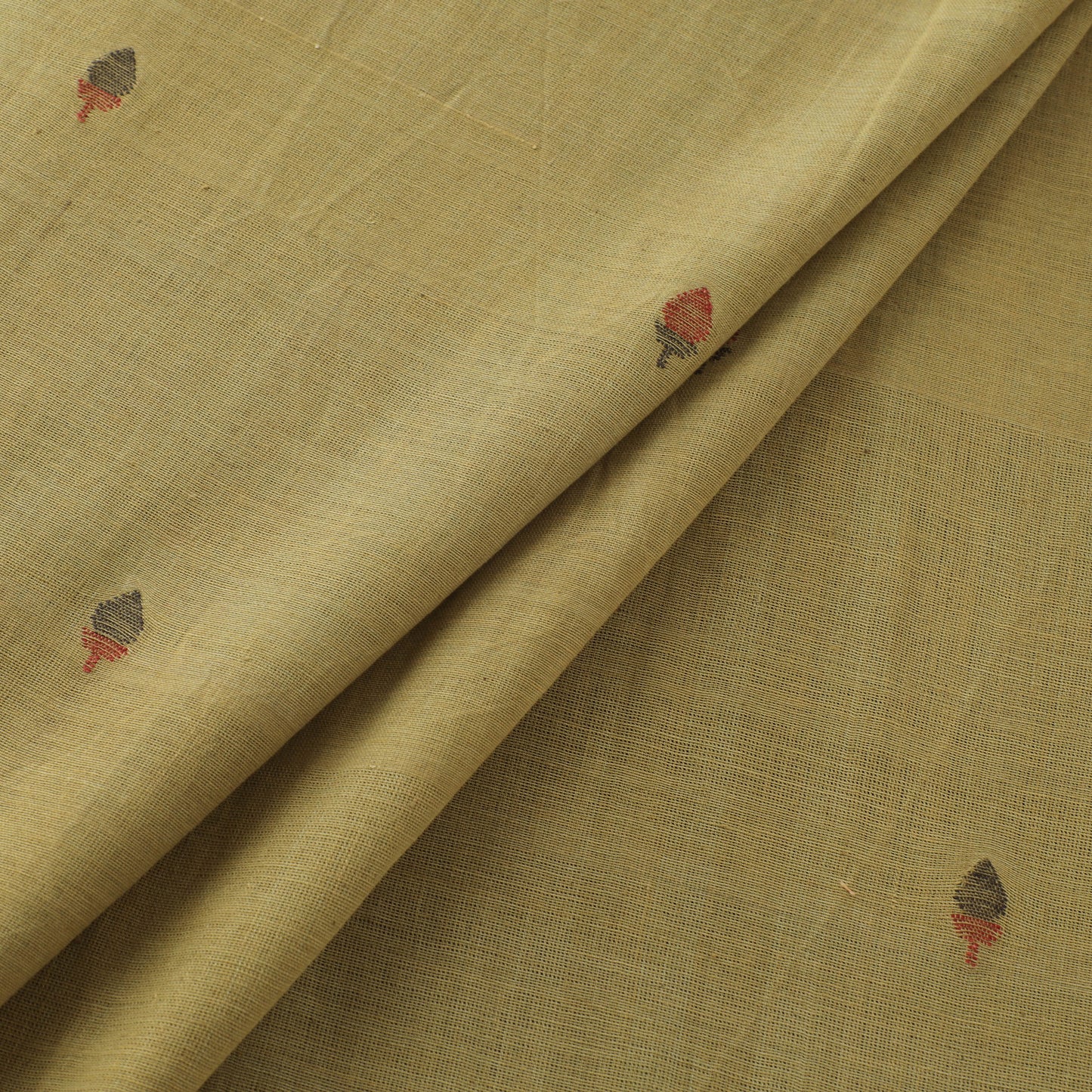 Green - Handspun Handloom Natural Dyed Cotton Srikakulam Jamdani Fabric 37