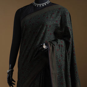 Green Block Print Natural Dyed Cotton Bagh Saree