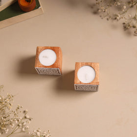 Set of 2 hand carved bakayan wood tealight candle holder 03