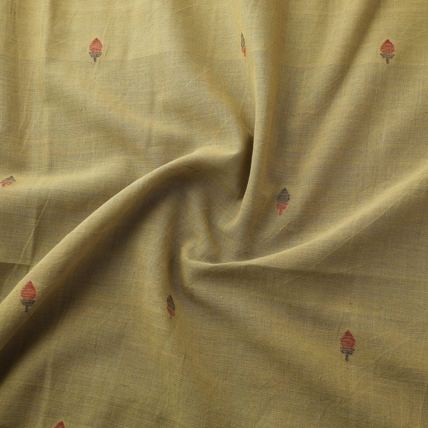 Green - Handspun Handloom Natural Dyed Cotton Srikakulam Jamdani Fabric 37