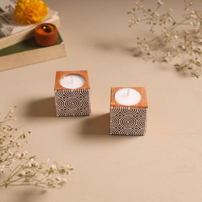 Set of 2 hand carved bakayan wood tealight candle holder 04