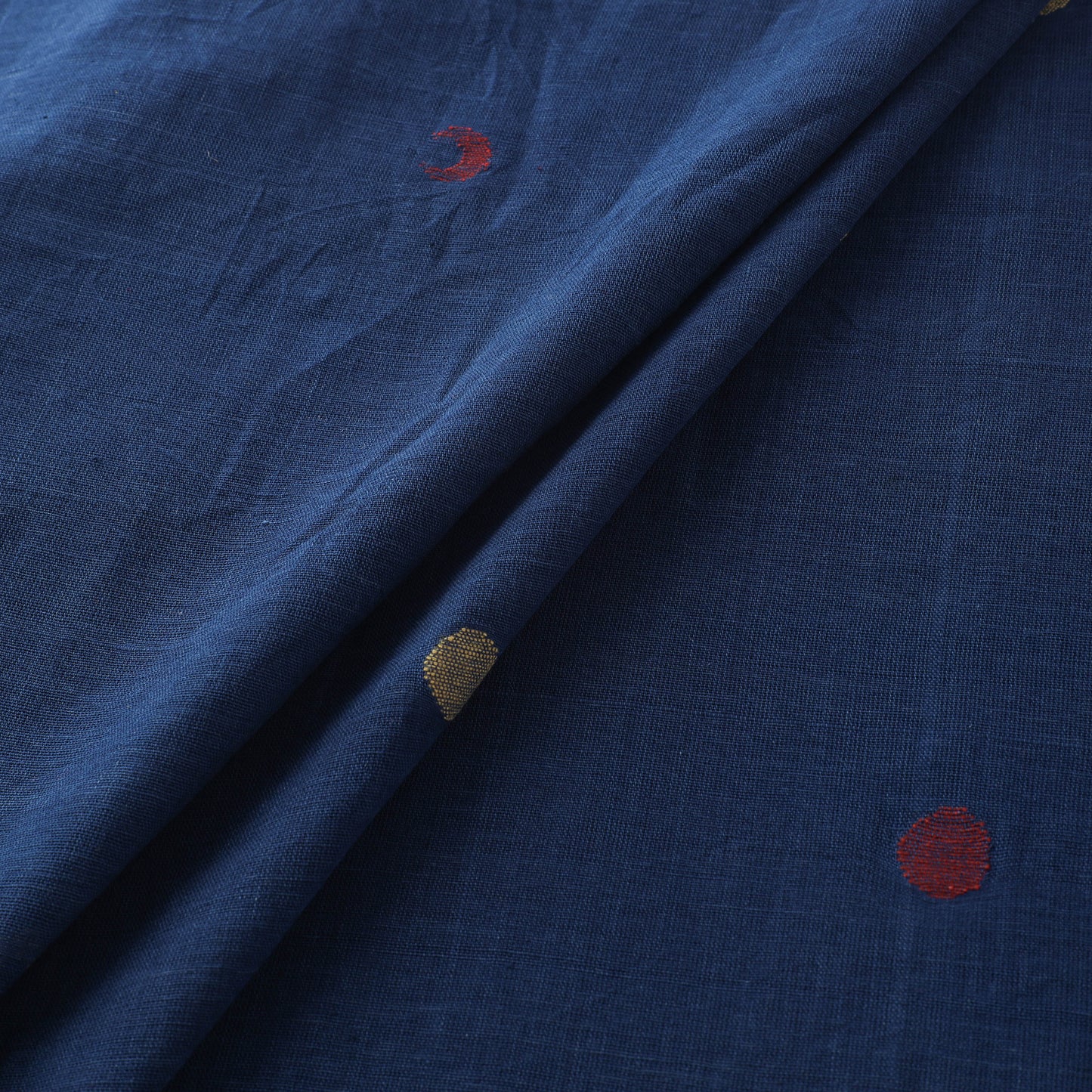 Blue - Handspun Handloom Natural Dyed Cotton Srikakulam Jamdani Fabric 38