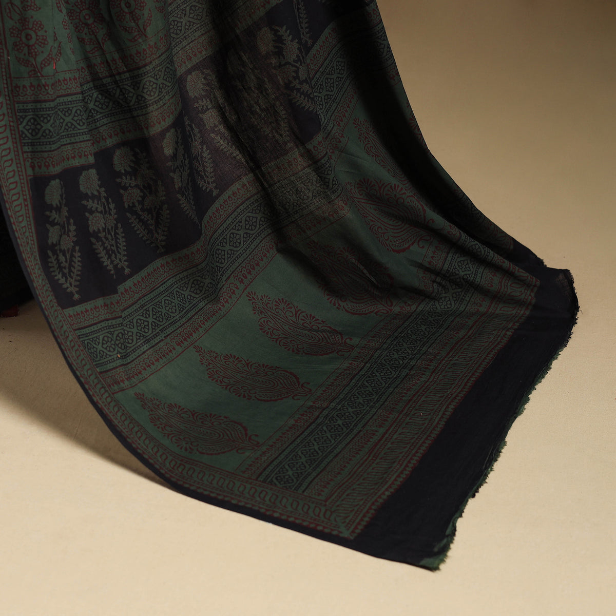 Green Block Print Natural Dyed Cotton Bagh Saree