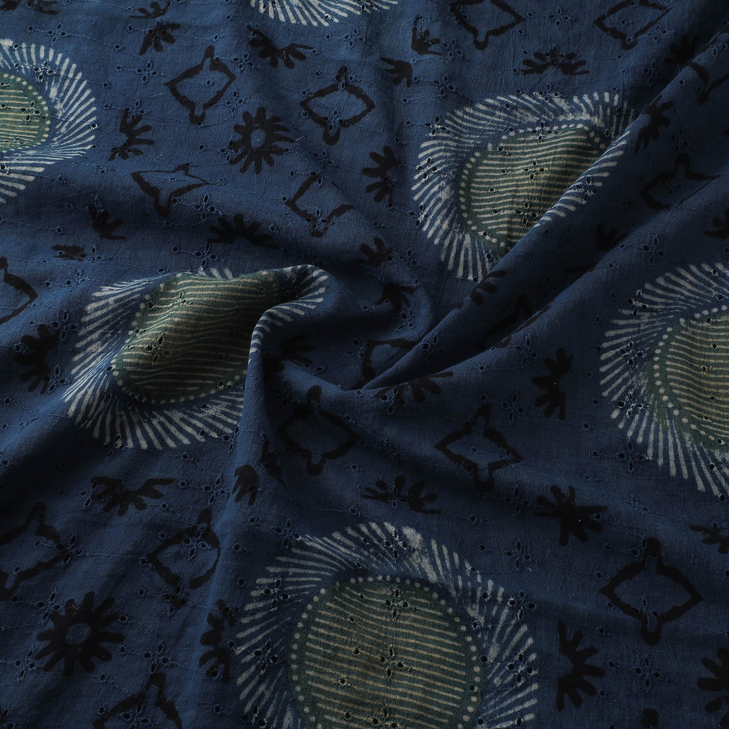 Blue - Hakoba Hand Block Ajrakh Print Natural Dyed Cotton Fabric 78