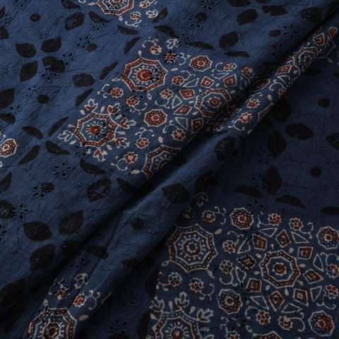 Blue - Hakoba Hand Block Ajrakh Print Natural Dyed Cotton Fabric 79