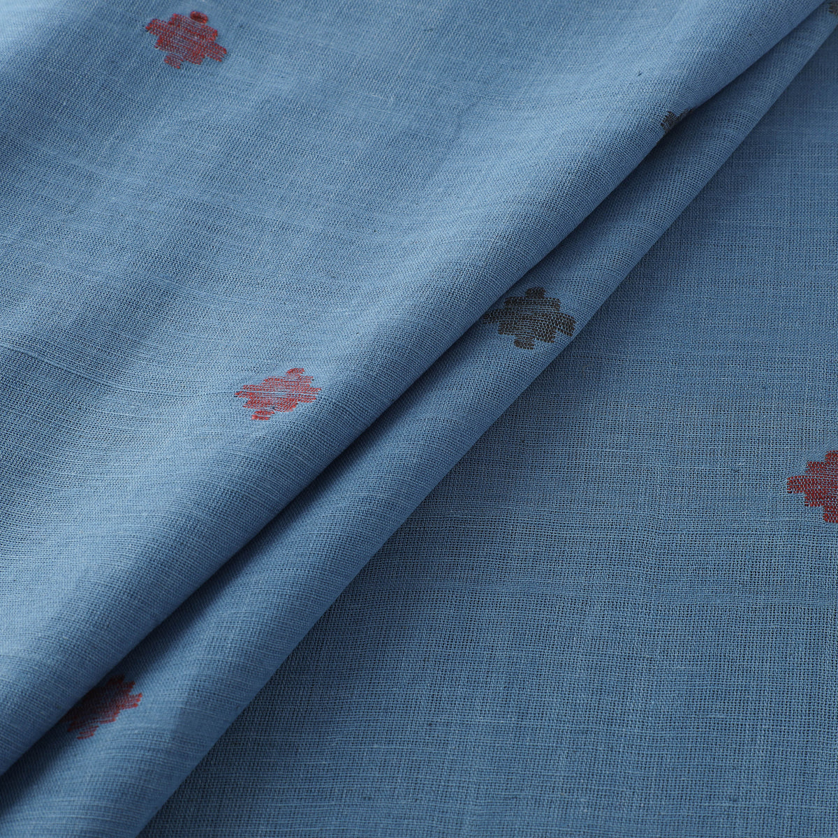 Blue - Handspun Handloom Natural Dyed Cotton Srikakulam Jamdani Fabric 39