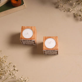 Set of 2 hand carved bakayan wood tealight candle holder 05