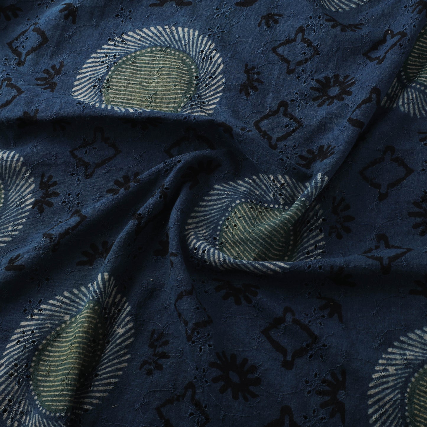 Blue - Hakoba Hand Block Ajrakh Print Natural Dyed Cotton Fabric 81