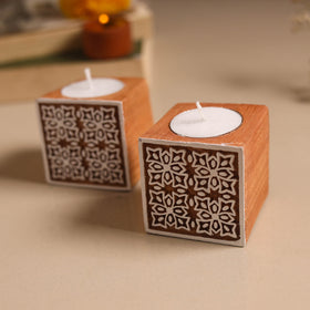 Set of 2 hand carved bakayan wood tealight candle holder 06