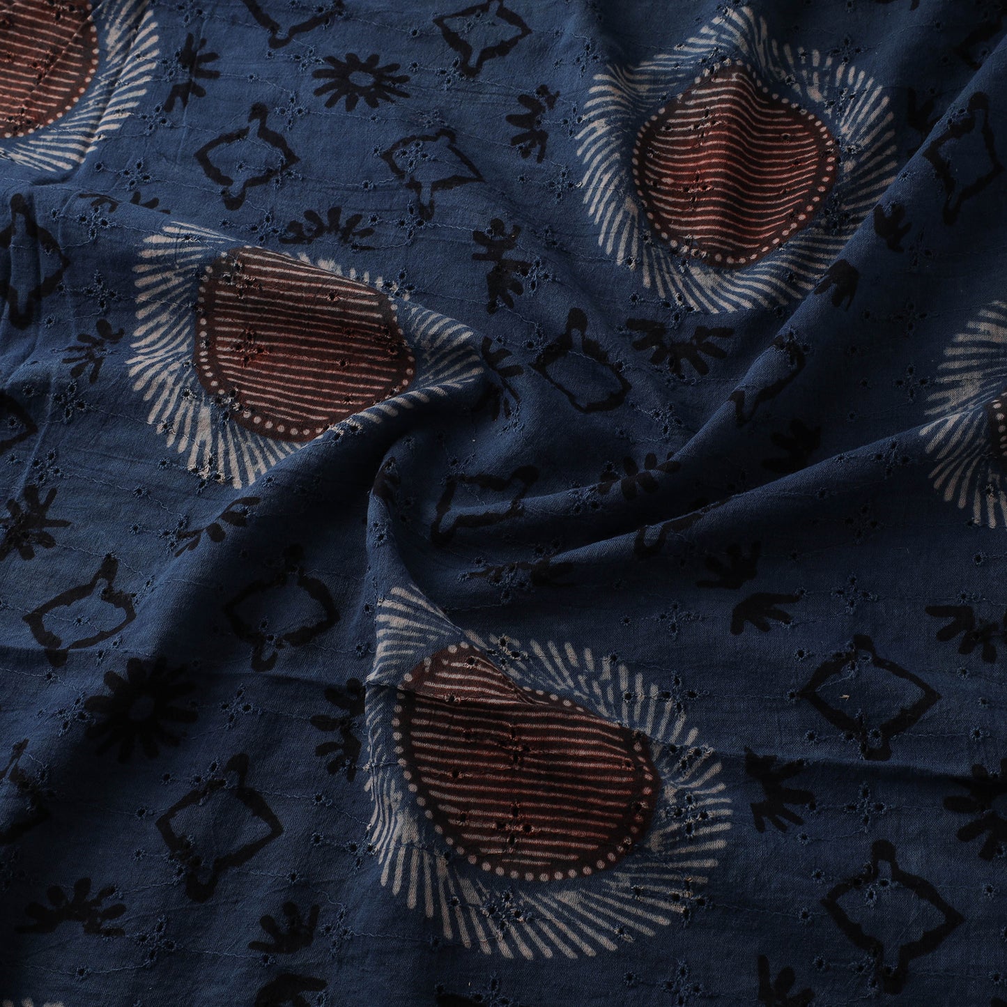 Blue - Hakoba Hand Block Ajrakh Print Natural Dyed Cotton Fabric 82