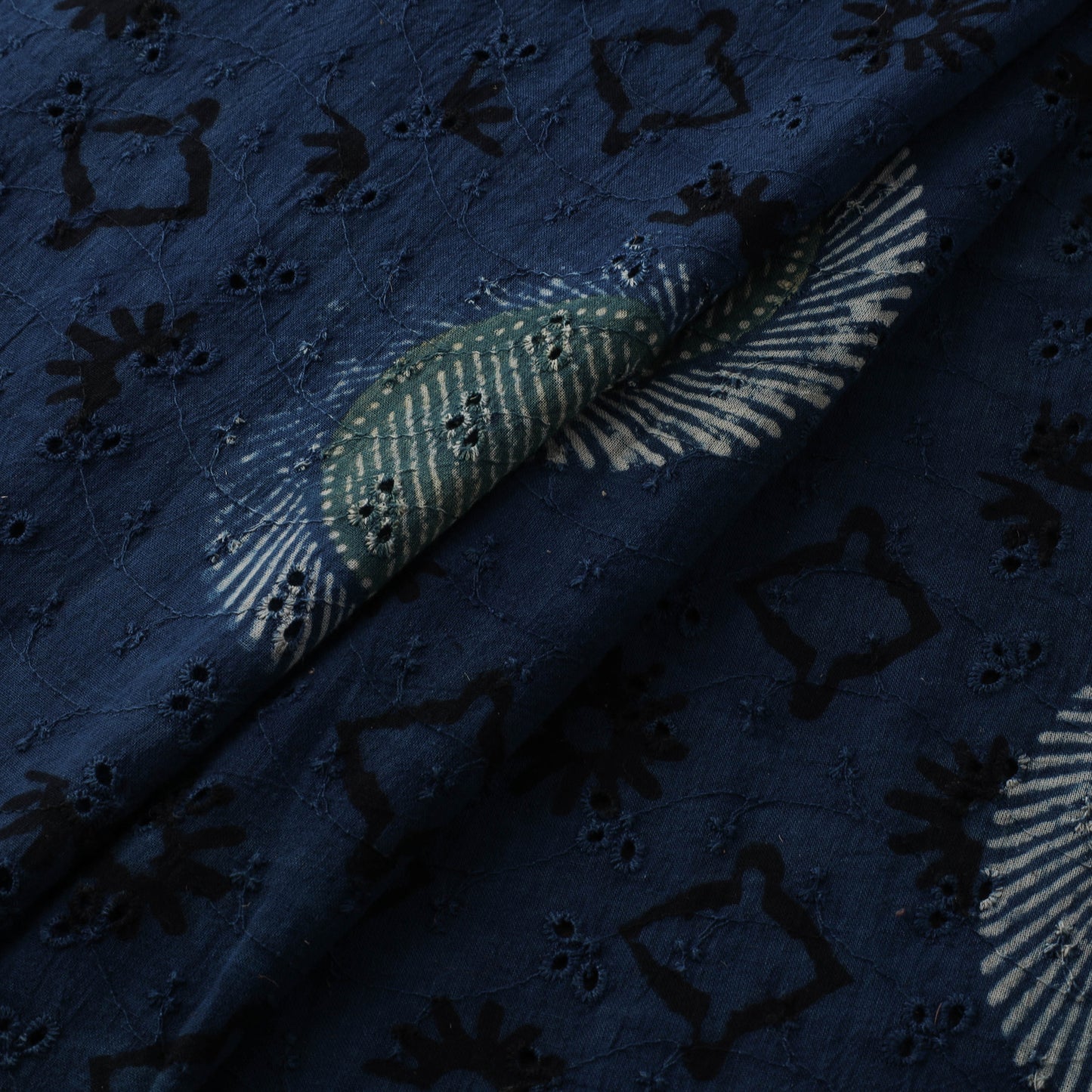 Blue - Hakoba Hand Block Ajrakh Print Natural Dyed Cotton Fabric 83