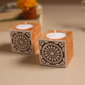 Set of 2 hand carved bakayan wood tealight candle holder 07