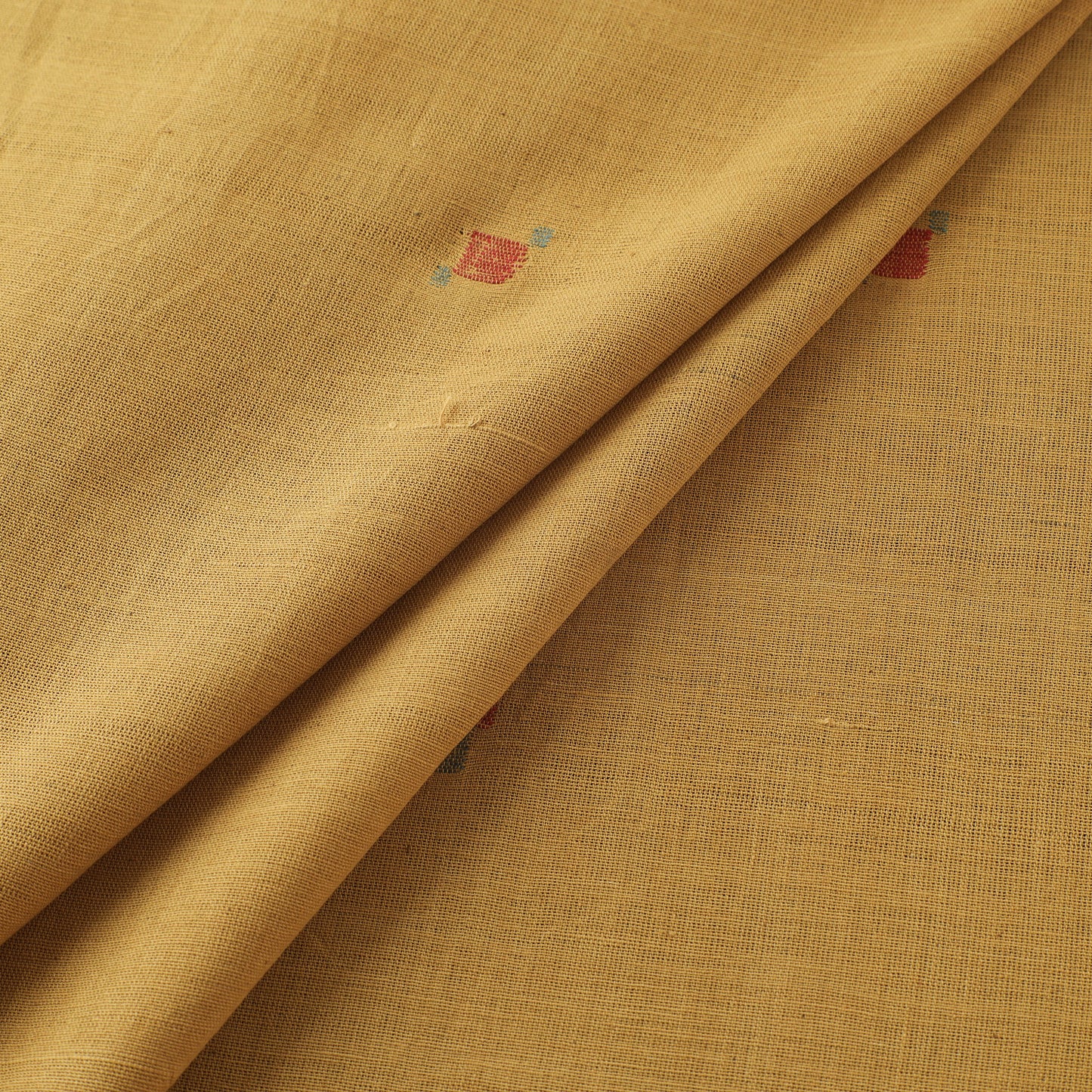Yellow - Handspun Handloom Natural Dyed Cotton Srikakulam Jamdani Fabric 43