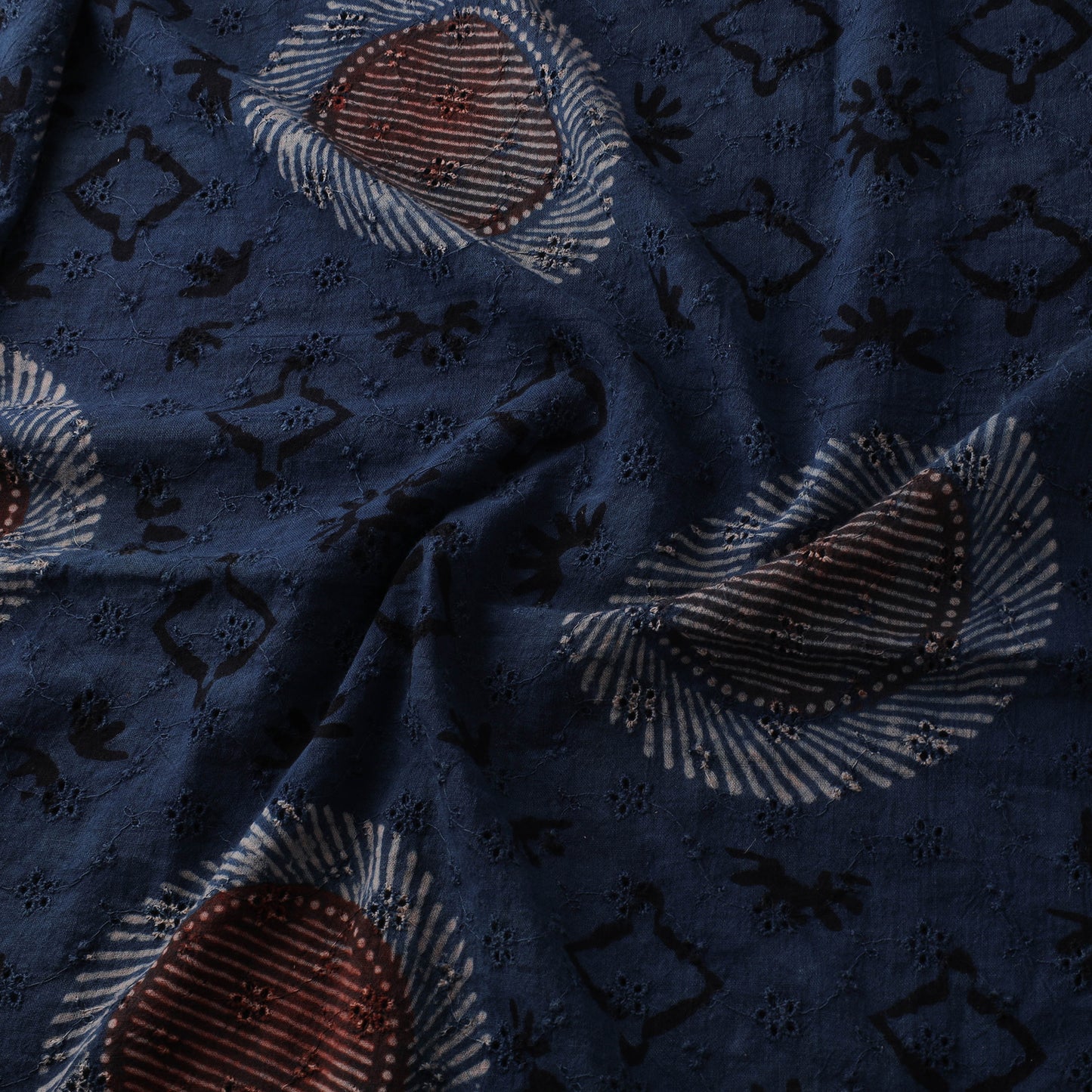 Blue - Hakoba Hand Block Ajrakh Print Natural Dyed Cotton Fabric 84