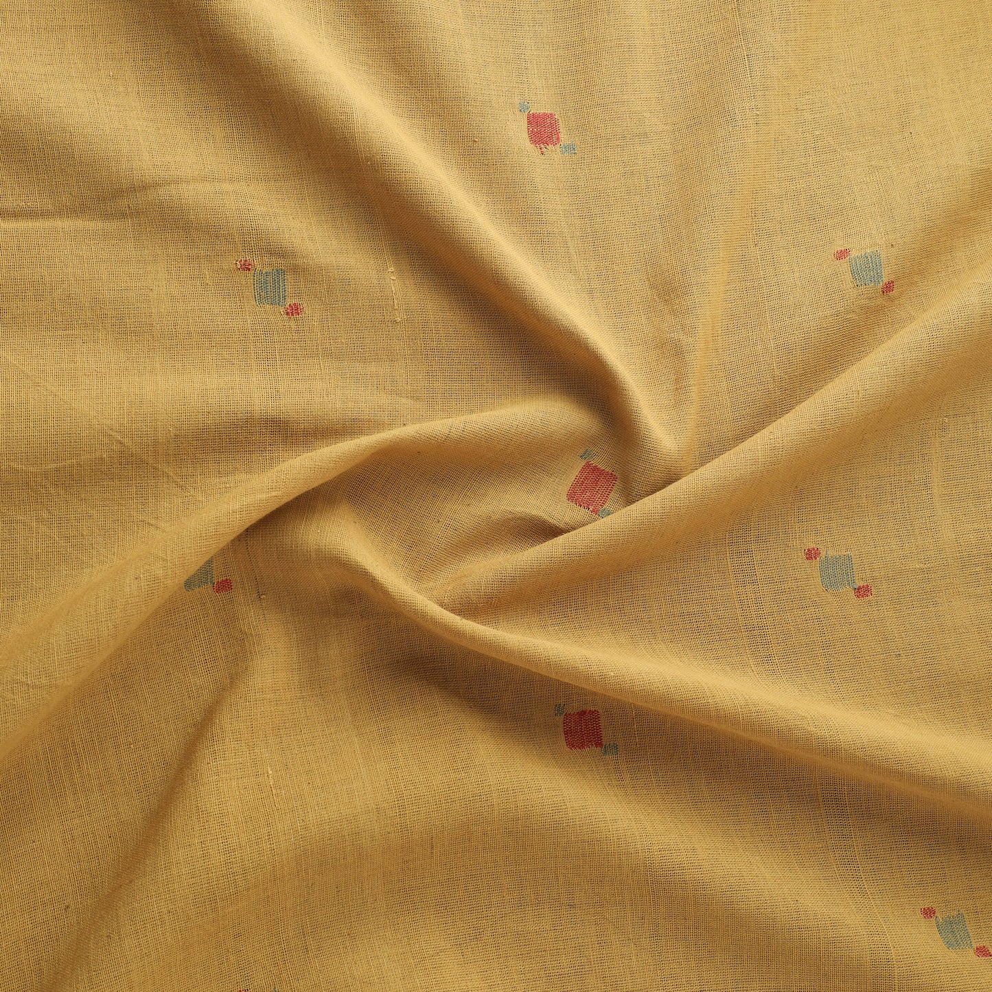 Yellow - Handspun Handloom Natural Dyed Cotton Srikakulam Jamdani Fabric 43