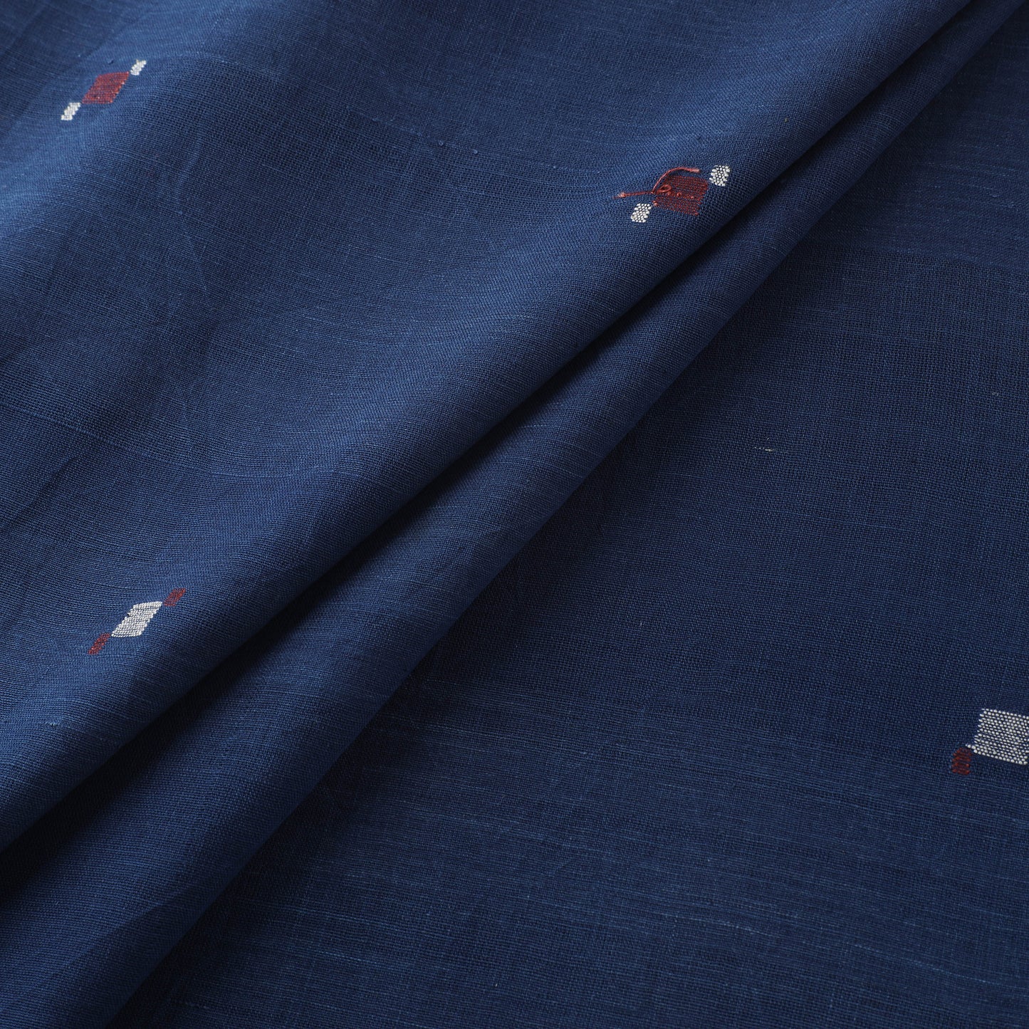 Blue - Handspun Handloom Natural Dyed Cotton Srikakulam Jamdani Fabric 44