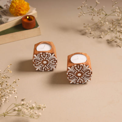 Set of 2 hand carved bakayan wood tealight candle holder 11