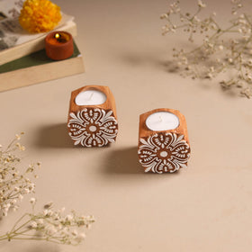 Set of 2 hand carved bakayan wood tealight candle holder 11