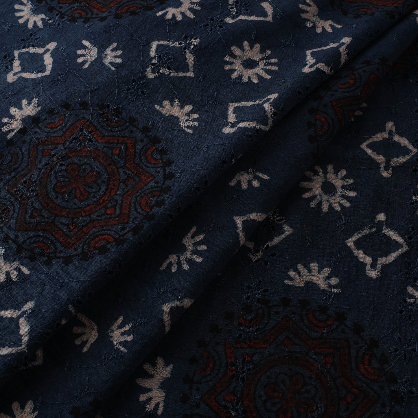 Blue - Hakoba Hand Block Ajrakh Print Natural Dyed Cotton Fabric 87