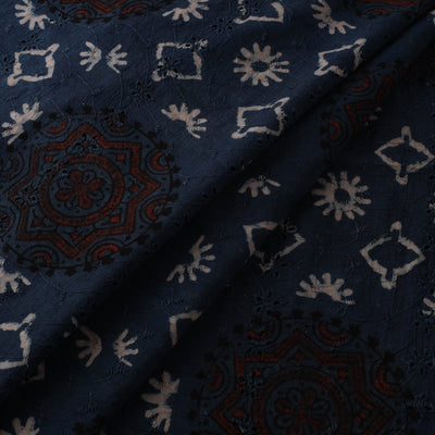 Blue - Hakoba Hand Block Ajrakh Print Natural Dyed Cotton Fabric 87