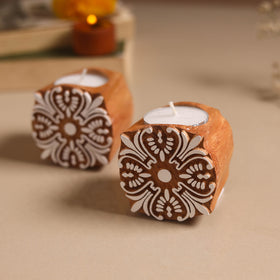 Set of 2 hand carved bakayan wood tealight candle holder 11