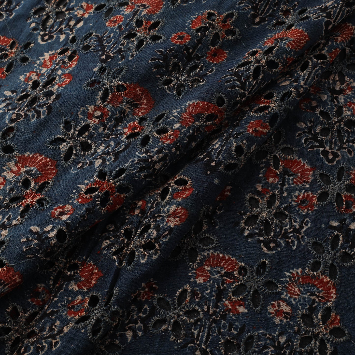 Blue - Hakoba Hand Block Ajrakh Print Natural Dyed Cotton Fabric 95