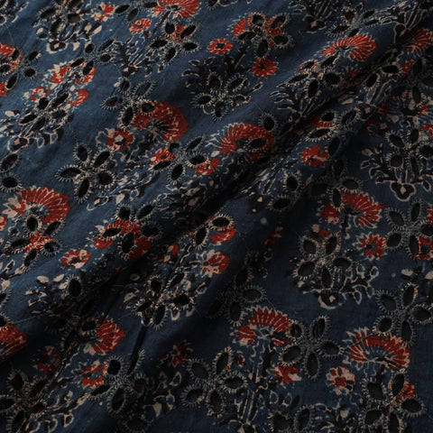 Blue - Hakoba Hand Block Ajrakh Print Natural Dyed Cotton Fabric 95