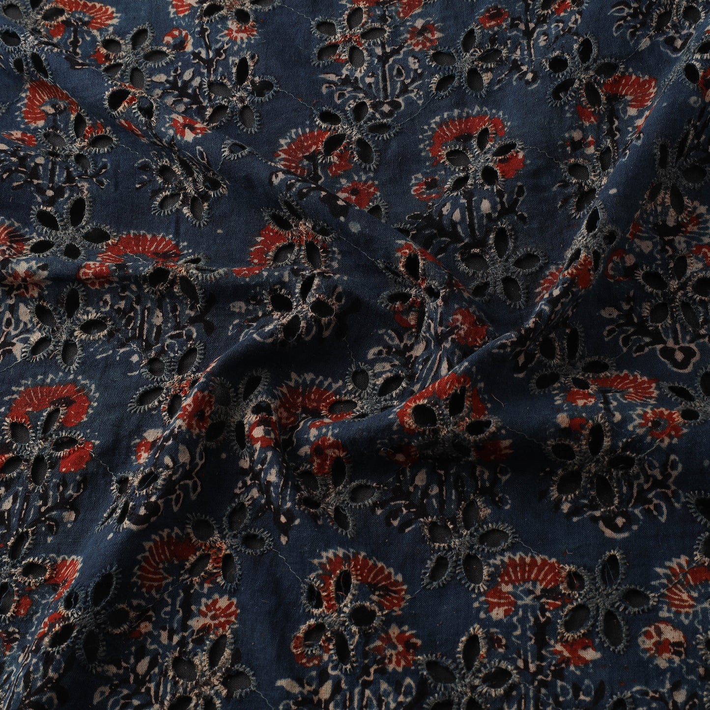 Blue - Hakoba Hand Block Ajrakh Print Natural Dyed Cotton Fabric 95