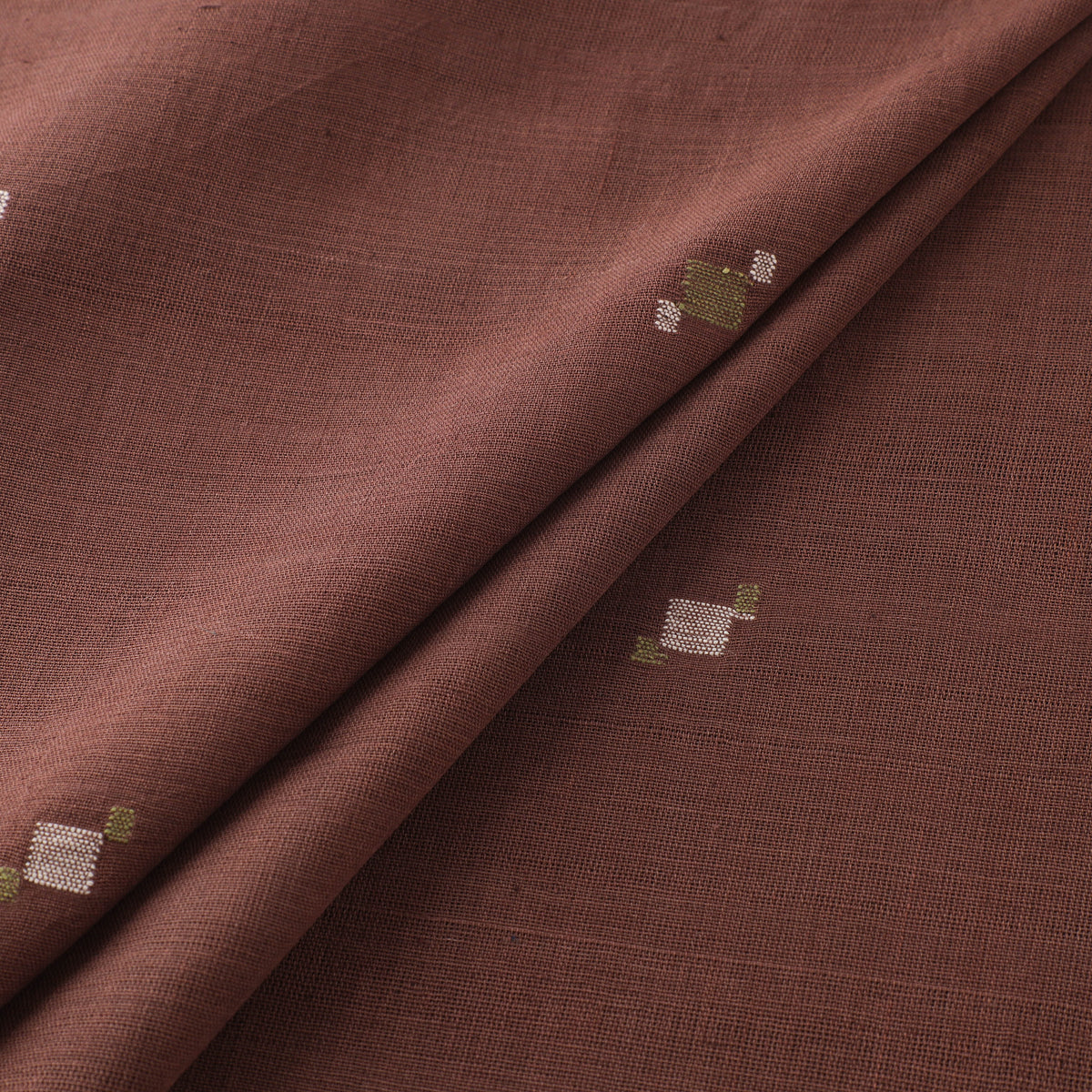 Brown - Handspun Handloom Natural Dyed Cotton Srikakulam Jamdani Fabric 46