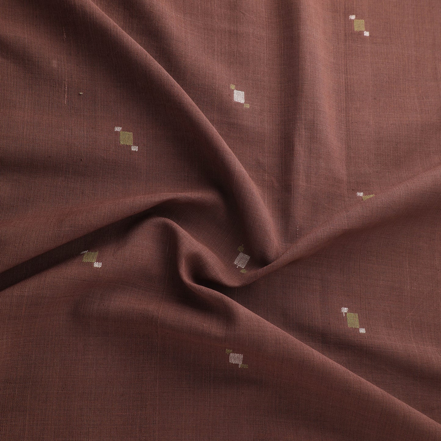 Brown - Handspun Handloom Natural Dyed Cotton Srikakulam Jamdani Fabric 46