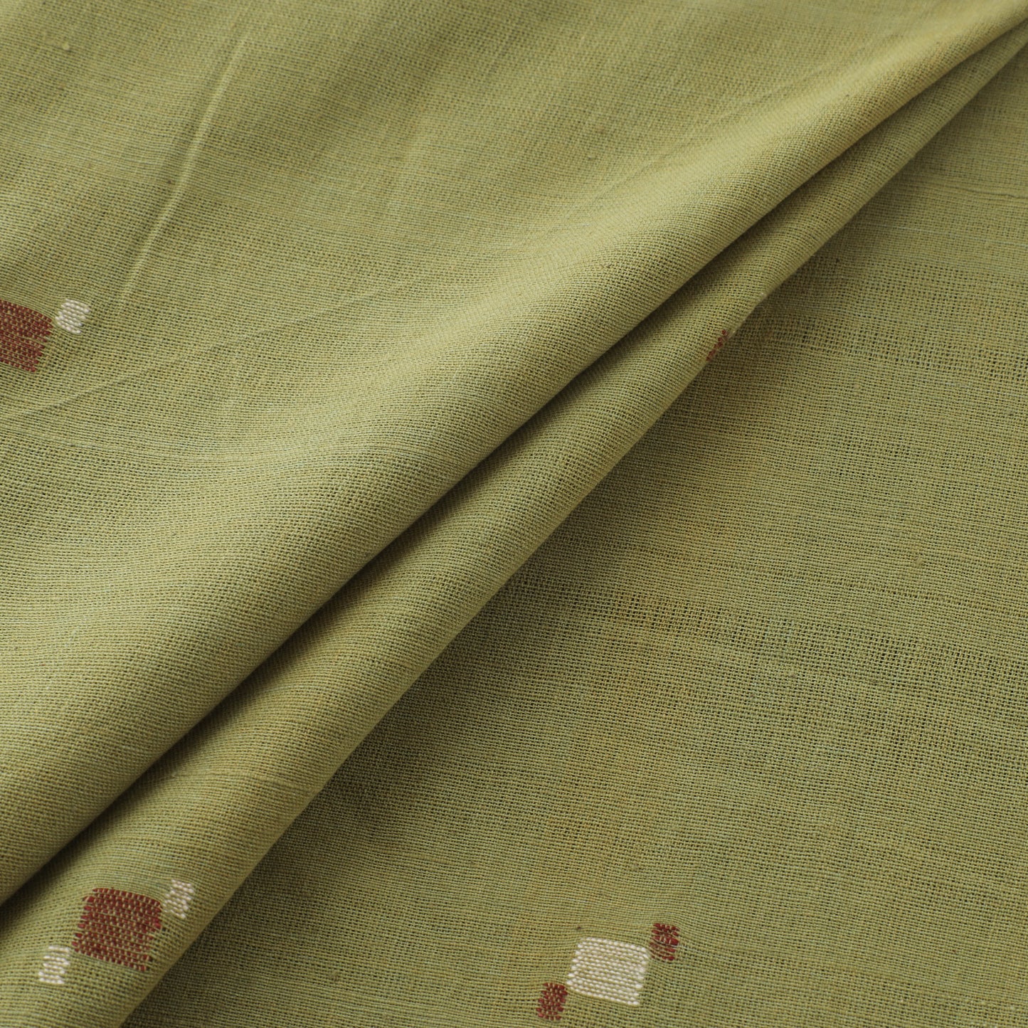 Green - Handspun Handloom Natural Dyed Cotton Srikakulam Jamdani Fabric 47