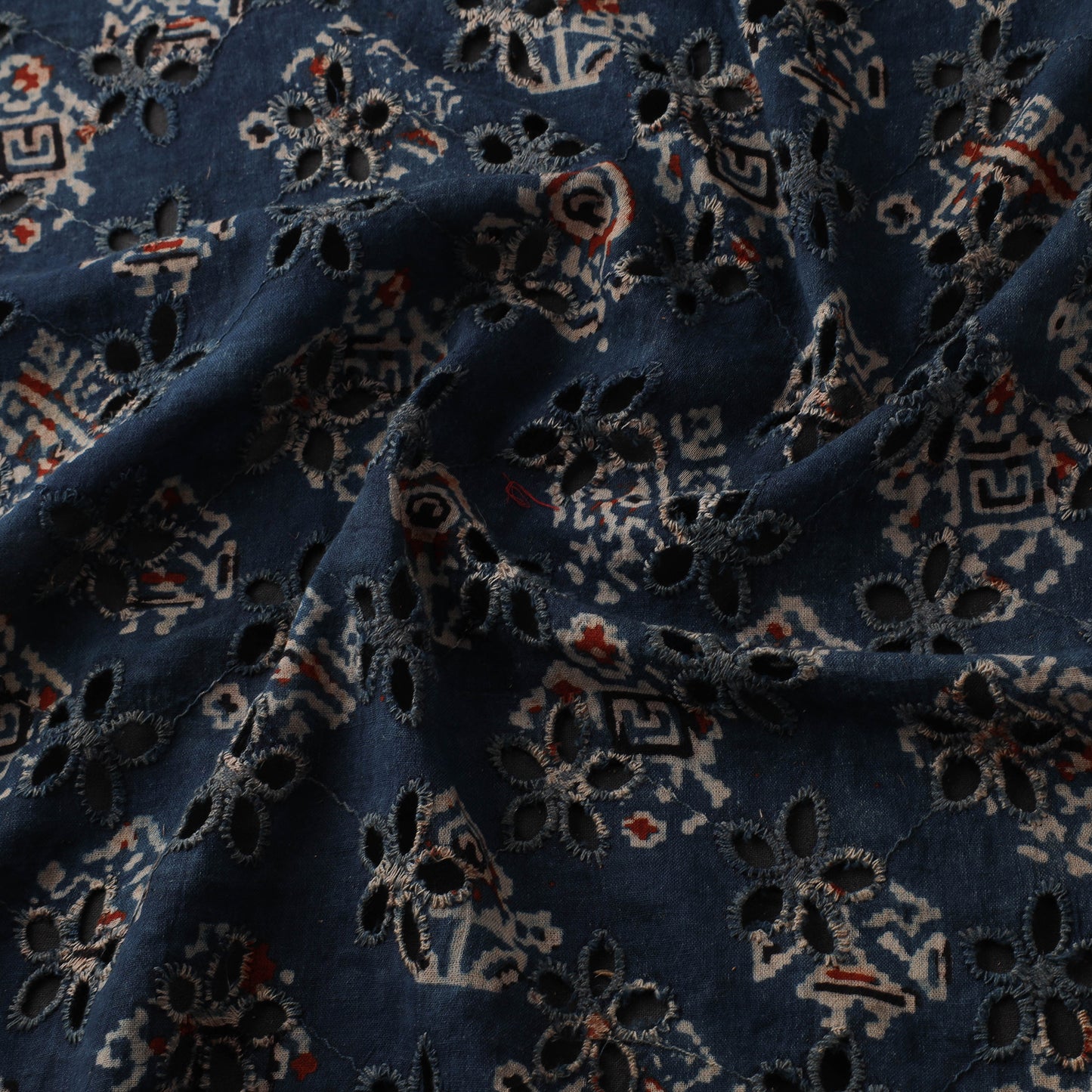 Blue - Hakoba Hand Block Ajrakh Print Natural Dyed Cotton Fabric 93