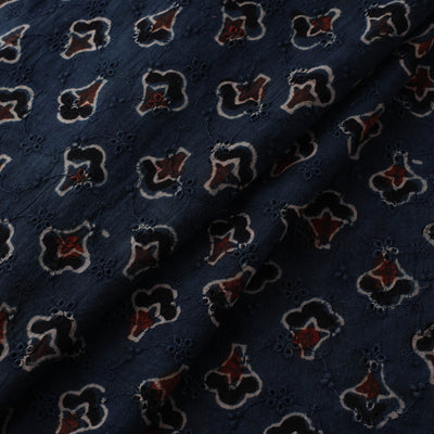 Blue - Hakoba Hand Block Ajrakh Print Natural Dyed Cotton Fabric 92