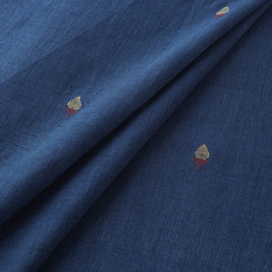 Blue - Handspun Handloom Natural Dyed Cotton Srikakulam Jamdani Fabric 49