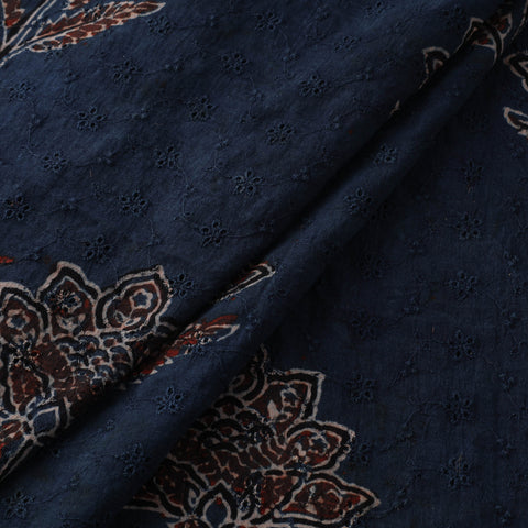Blue - Hakoba Hand Block Ajrakh Print Natural Dyed Cotton Fabric 91
