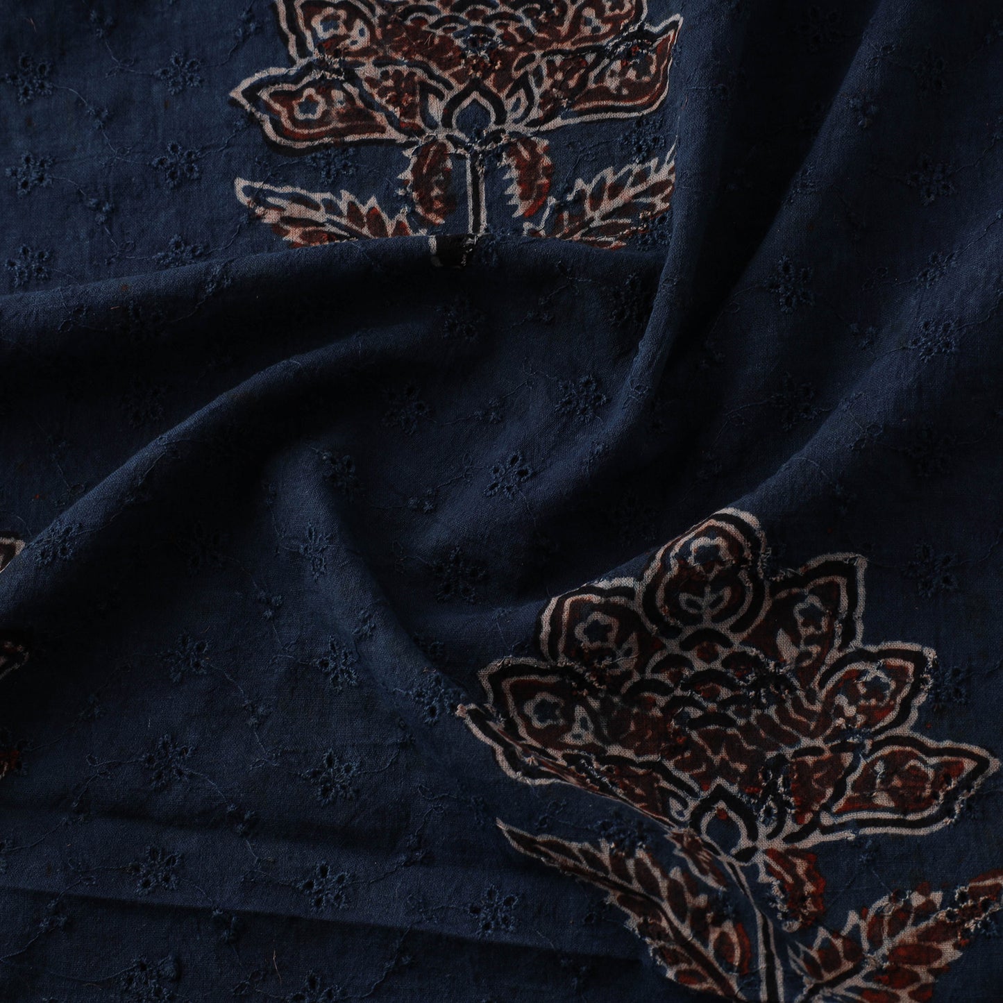 Blue - Hakoba Hand Block Ajrakh Print Natural Dyed Cotton Fabric 91