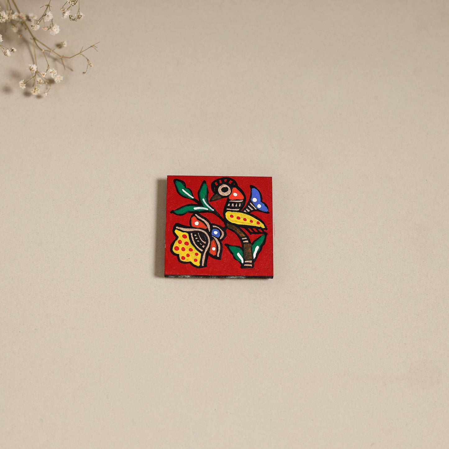 Madhubani handpainted wooden magnet 25 - handcrafted