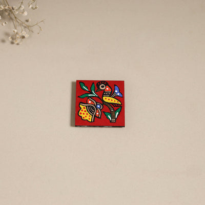 Madhubani handpainted wooden magnet 25 - handcrafted