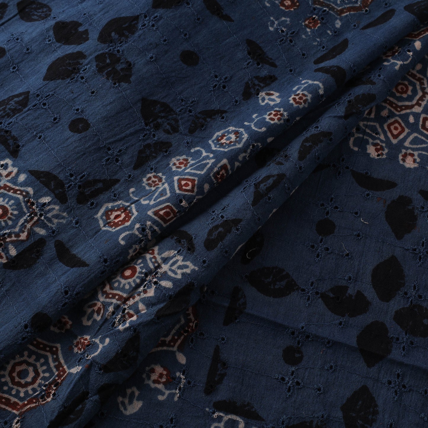 Blue - Hakoba Hand Block Ajrakh Print Natural Dyed Cotton Fabric 89