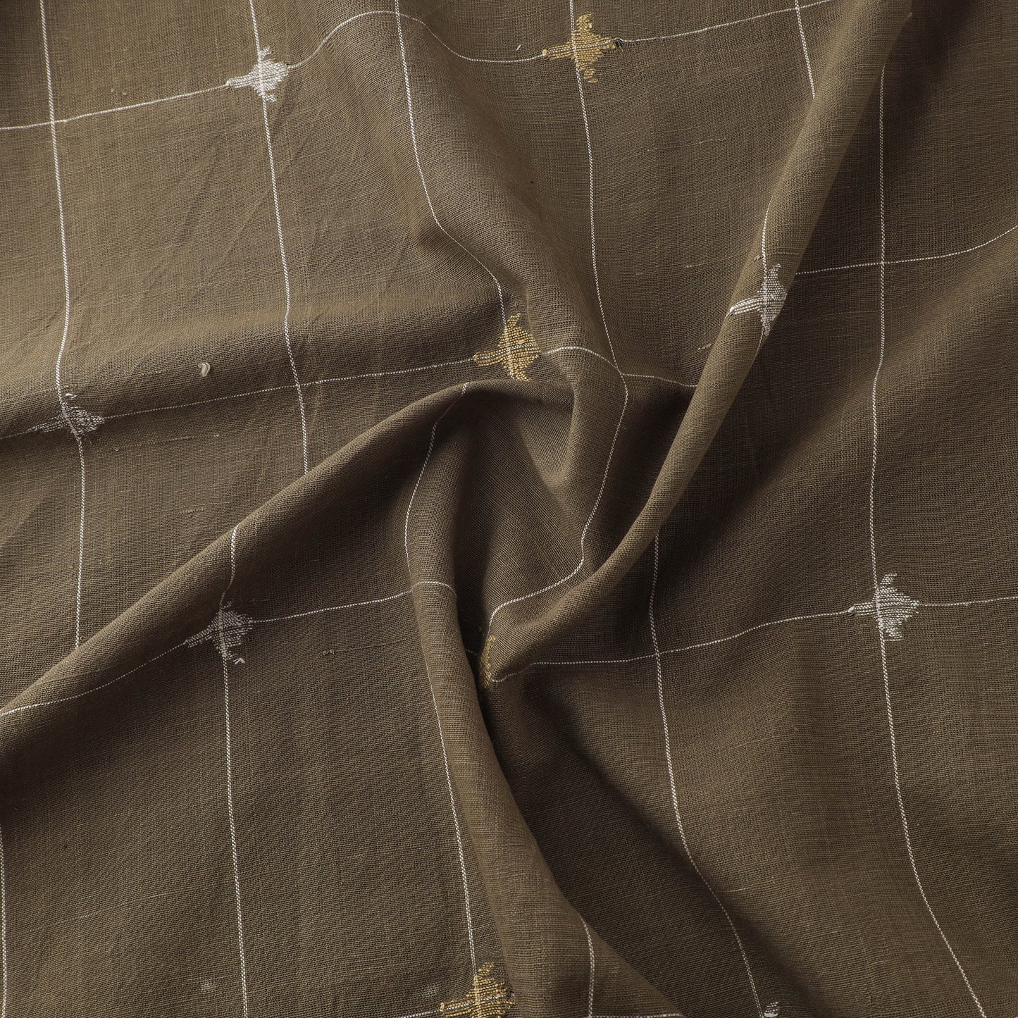 Brown - Handspun Handloom Natural Dyed Cotton Srikakulam Jamdani Fabric 50