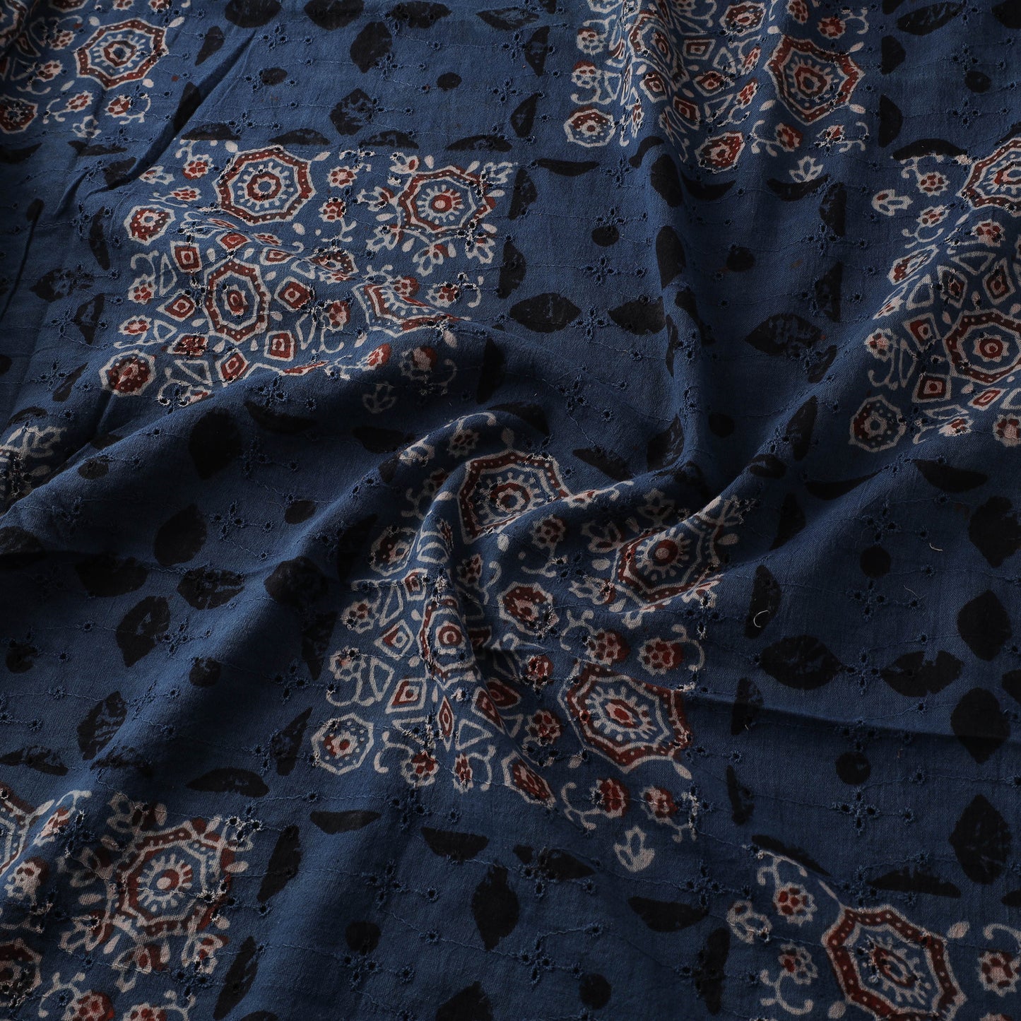 Blue - Hakoba Hand Block Ajrakh Print Natural Dyed Cotton Fabric 89