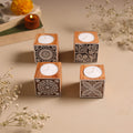 Set of 4 hand carved bakayan wood tealight candle holder 16